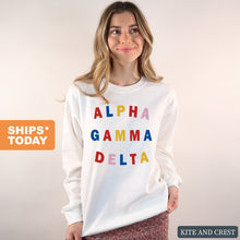 Load image into Gallery viewer, Alpha Gamma Delta Sweatshirt | AGD Circular Colorful Crewneck Sweatshirt | Alpha Gamma Delta Sorority Gift Idea - Kite and Crest
