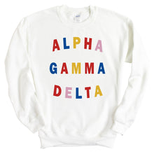 Load image into Gallery viewer, Alpha Gamma Delta Sweatshirt | AGD Circular Colorful Crewneck Sweatshirt | Alpha Gamma Delta Sorority Gift Idea - Kite and Crest
