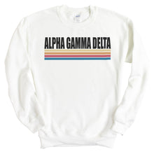 Load image into Gallery viewer, Alpha Gamma Delta Sweatshirt | AGD Colorful Stripes Crewneck Sweatshirt | Alpha Gamma Delta Sorority Gift Idea - Kite and Crest
