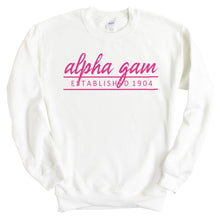 Load image into Gallery viewer, Alpha Gamma Delta Sweatshirt | AGD Pink Established Crewneck Sweatshirt | Alpha Gamma Delta Sorority Gift Idea - Kite and Crest
