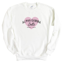 Load image into Gallery viewer, Alpha Gamma Delta Sweatshirt | AGD Pink Heart Crewneck Sweatshirt | Alpha Gamma Delta Sorority Gift Idea - Kite and Crest
