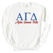 Load image into Gallery viewer, Alpha Gamma Delta Sweatshirt | AGD Red and Blue Crewneck Sweatshirt | Alpha Gamma Delta Sorority Gift Idea - Kite and Crest
