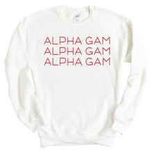 Load image into Gallery viewer, Alpha Gamma Delta Sweatshirt | AGD Red and Stacked Crewneck Sweatshirt | Alpha Gamma Delta Sorority Gift Idea - Kite and Crest
