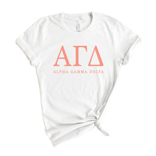 Load image into Gallery viewer, Alpha Gamma Delta T-Shirt | AGD Colored Block Letters Shirt | Alpha Gamma Delta Sorority Gift Idea - Kite and Crest
