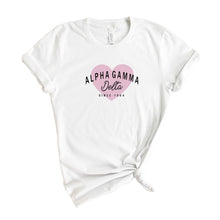 Load image into Gallery viewer, Alpha Gamma Delta T-Shirt | AGD Pink Heart Shirt | Alpha Gamma Delta Sorority Gift Idea - Kite and Crest
