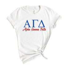 Load image into Gallery viewer, Alpha Gamma Delta T-Shirt | AGD Red and Blue Shirt | Alpha Gamma Delta Sorority Gift Idea - Kite and Crest
