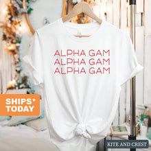 Load image into Gallery viewer, Alpha Gamma Delta T-Shirt | AGD Red and Stacked Shirt | Alpha Gamma Delta Sorority Gift Idea - Kite and Crest
