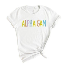 Load image into Gallery viewer, Alpha Gamma Delta T-shirt - Alpha Gam (AGD) Colorful Lined Tee - Kite and Crest
