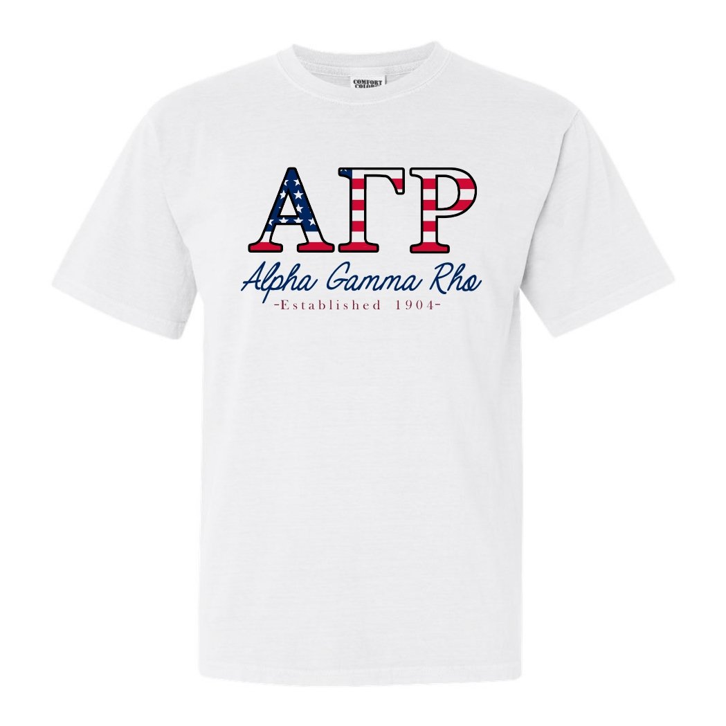 Alpha Gamma Rho Comfort Colors T-Shirt - AGR American Flag Letters Shirt - Kite and Crest
