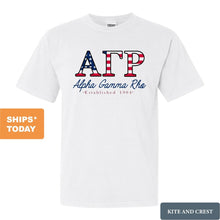 Load image into Gallery viewer, Alpha Gamma Rho Comfort Colors T-Shirt - AGR American Flag Letters Shirt - Kite and Crest
