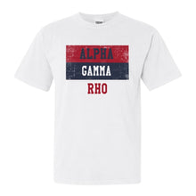 Load image into Gallery viewer, Alpha Gamma Rho Comfort Colors T-Shirt - AGR Colorful Stripe Shirt - Kite and Crest

