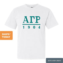 Load image into Gallery viewer, Alpha Gamma Rho Comfort Colors T-Shirt - AGR Lettered Basic Shirt - Kite and Crest
