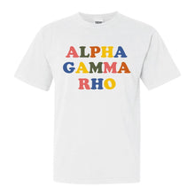 Load image into Gallery viewer, Alpha Gamma Rho Comfort Colors T-Shirt - AGR Retro Letters Shirt - Kite and Crest
