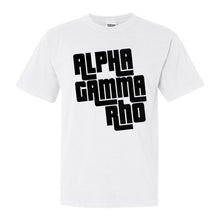 Load image into Gallery viewer, Alpha Gamma Rho Comfort Colors T-Shirt - AGR Stacked Letters Shirt - Kite and Crest
