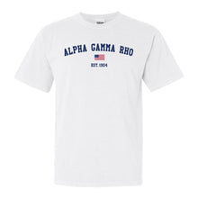 Load image into Gallery viewer, Alpha Gamma Rho Comfort Colors T-Shirt - AGR USA Flag Shirt - Kite and Crest

