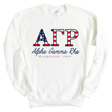 Load image into Gallery viewer, Alpha Gamma Rho Sweatshirt - AGR American Flag Letters Crewneck Sweatshirt - Kite and Crest
