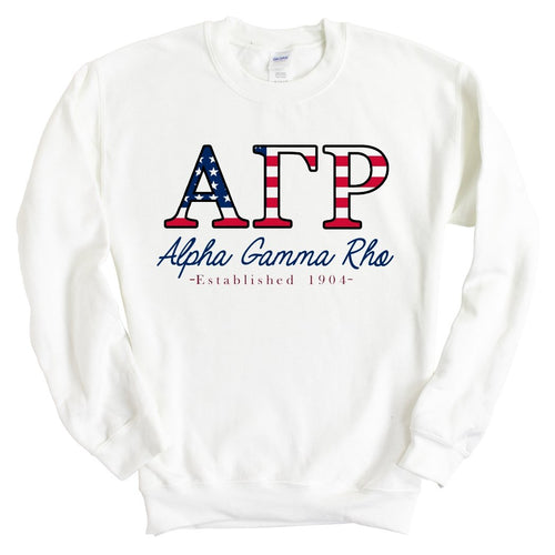 Alpha Gamma Rho Sweatshirt - AGR American Flag Letters Crewneck Sweatshirt - Kite and Crest