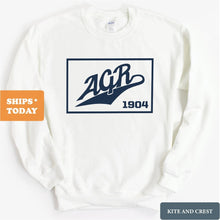 Load image into Gallery viewer, Alpha Gamma Rho Sweatshirt - AGR Baseball Boxed Crewneck Sweatshirt - Kite and Crest
