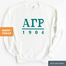 Load image into Gallery viewer, Alpha Gamma Rho Sweatshirt - AGR Lettered Basic Crewneck Sweatshirt - Kite and Crest
