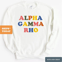 Load image into Gallery viewer, Alpha Gamma Rho Sweatshirt - AGR Retro Letters Crewneck Sweatshirt - Kite and Crest
