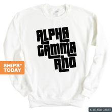 Load image into Gallery viewer, Alpha Gamma Rho Sweatshirt - AGR Stacked Letters Crewneck Sweatshirt - Kite and Crest
