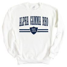 Load image into Gallery viewer, Alpha Gamma Rho Sweatshirt - AGR Striped Shield Crewneck Sweatshirt - Kite and Crest
