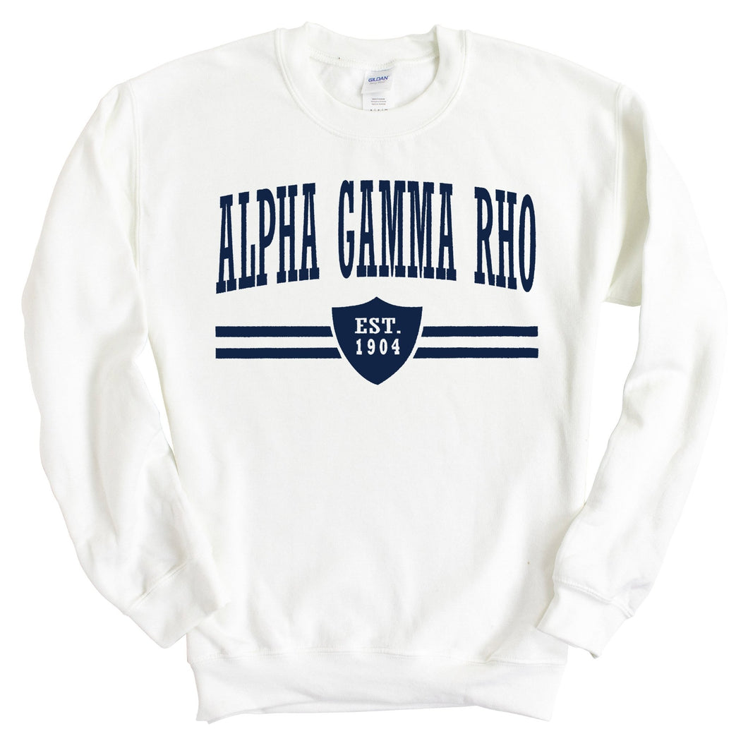 Alpha Gamma Rho Sweatshirt - AGR Striped Shield Crewneck Sweatshirt - Kite and Crest