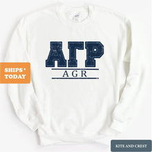 Load image into Gallery viewer, Alpha Gamma Rho Sweatshirt - AGR Washed Letters Crewneck Sweatshirt - Kite and Crest
