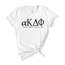 Load image into Gallery viewer, Alpha Kappa Delta Phi Block Letter T-shirt - Kite and Crest
