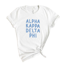 Load image into Gallery viewer, Alpha Kappa Delta Phi Blue Bubble Letters T-shirt - Kite and Crest
