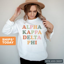 Load image into Gallery viewer, Alpha Kappa Delta Phi Bright and Colorful Crewneck Sweatshirt - Kite and Crest
