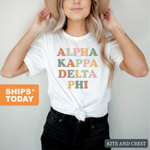 Load image into Gallery viewer, Alpha Kappa Delta Phi Bright and Colorful T-shirt - Kite and Crest
