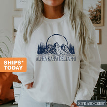 Load image into Gallery viewer, Alpha Kappa Delta Phi Epic Mountains Crewneck Sweatshirt - Kite and Crest
