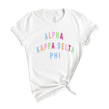 Load image into Gallery viewer, Alpha Kappa Delta Phi Rainbow Letter T-shirt - Kite and Crest
