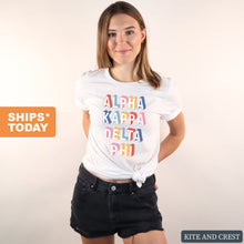 Load image into Gallery viewer, Alpha Kappa Delta Phi Retro T-shirt - Kite and Crest
