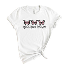 Load image into Gallery viewer, Alpha Kappa Delta Phi Three Butterflies T-shirt - Kite and Crest
