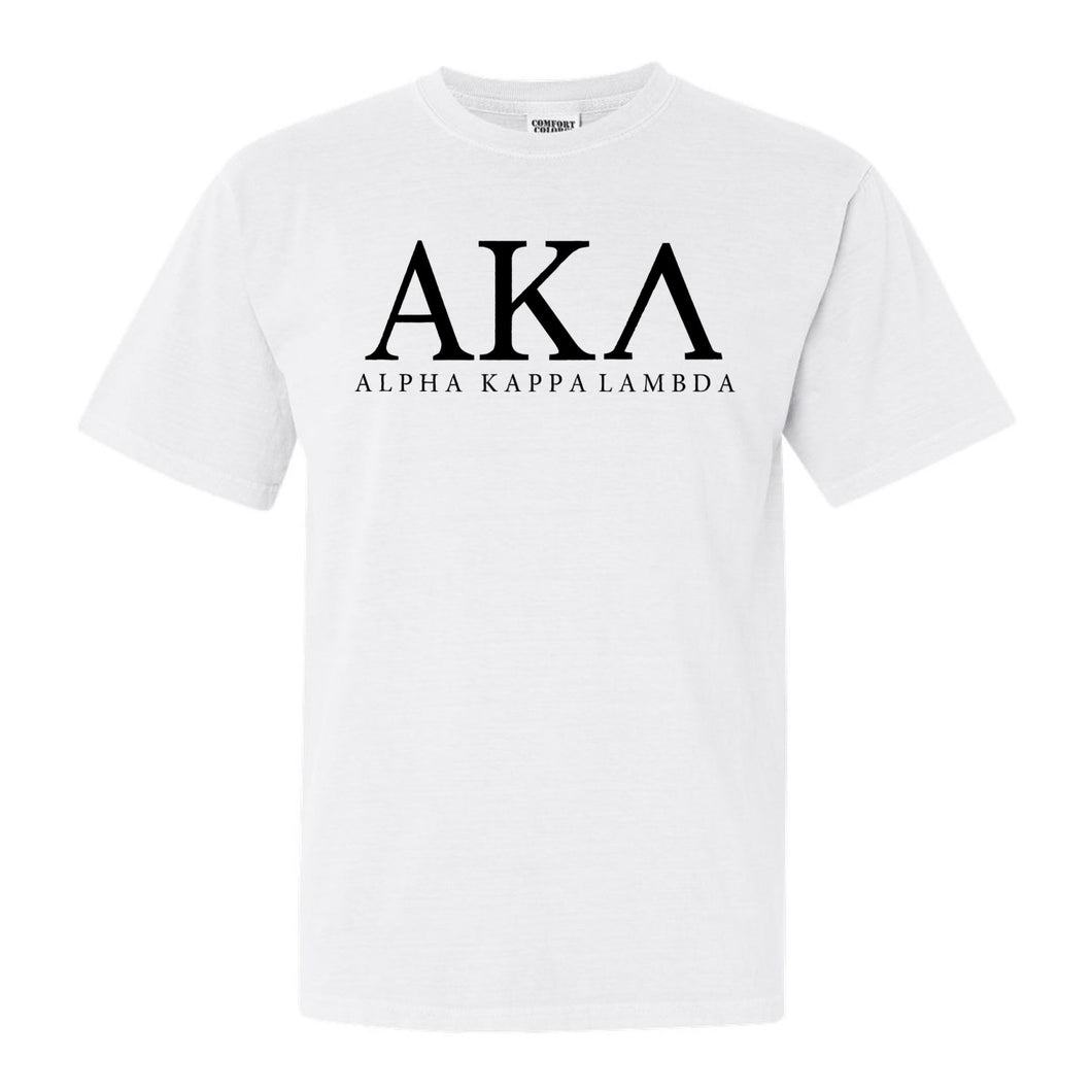 Alpha Kappa Lambda Block Letter Comfort Colors T-Shirt - Fraternity Tee - Kite and Crest