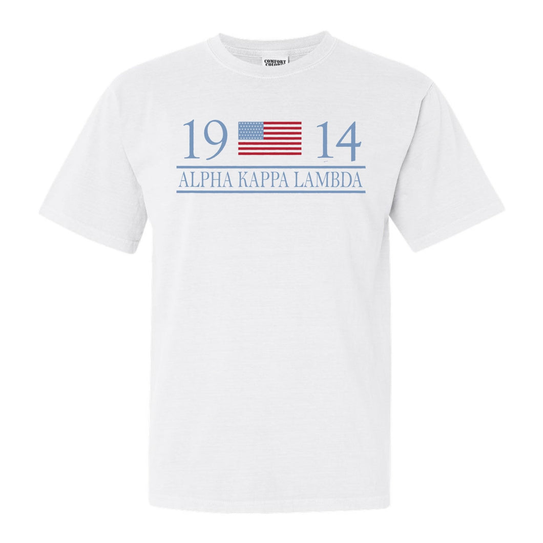 Alpha Kappa Lambda Flag Year Comfort Colors T-Shirt - Fraternity Tee - Kite and Crest