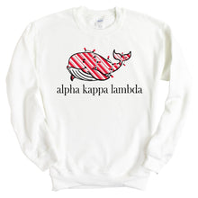 Load image into Gallery viewer, Alpha Kappa Lambda Red Whale Sweatshirt - Fraternity Crewneck Sweatshirt - Kite and Crest
