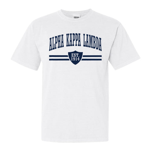 Alpha Kappa Lambda Striped Shield Comfort Colors T-Shirt - Fraternity Tee - Kite and Crest