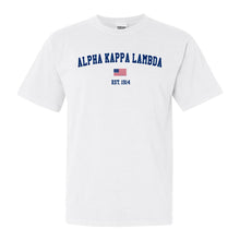 Load image into Gallery viewer, Alpha Kappa Lambda USA Flag Comfort Colors T-Shirt - Fraternity Tee - Kite and Crest
