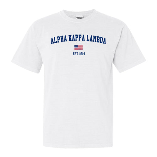 Alpha Kappa Lambda USA Flag Comfort Colors T-Shirt - Fraternity Tee - Kite and Crest