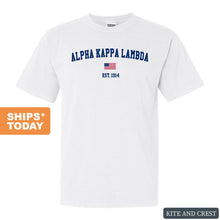 Load image into Gallery viewer, Alpha Kappa Lambda USA Flag Comfort Colors T-Shirt - Fraternity Tee - Kite and Crest
