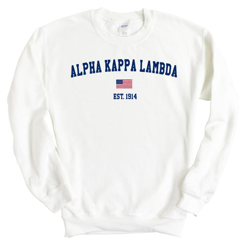 Alpha Kappa Lambda USA Flag Sweatshirt - Fraternity Crewneck Sweatshirt - Kite and Crest