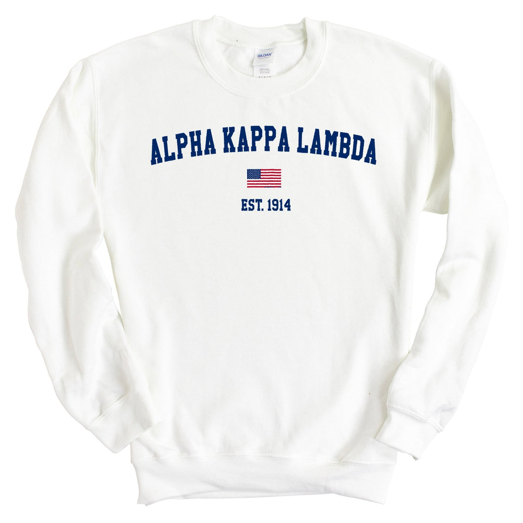 Alpha Kappa Lambda USA Flag Sweatshirt - Fraternity Crewneck Sweatshirt - Kite and Crest