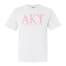 Load image into Gallery viewer, Alpha Kappa Psi Classic Pink Letters Comfort Colors T-Shirt - Kite and Crest
