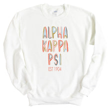 Load image into Gallery viewer, Alpha Kappa Psi Pastel Stencil Sweatshirt - Fraternity Crewneck Sweatshirt - Kite and Crest
