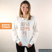 Load image into Gallery viewer, Alpha Kappa Psi Pastel Stencil Sweatshirt - Fraternity Crewneck Sweatshirt - Kite and Crest
