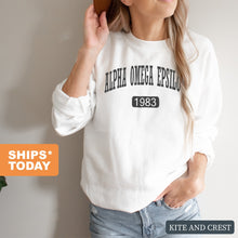 Load image into Gallery viewer, Alpha Omega Epsilon Athletic Crewneck Sweatshirt - Kite and Crest
