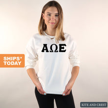 Load image into Gallery viewer, Alpha Omega Epsilon Basic Black Letters Crewneck Sweatshirt - Kite and Crest
